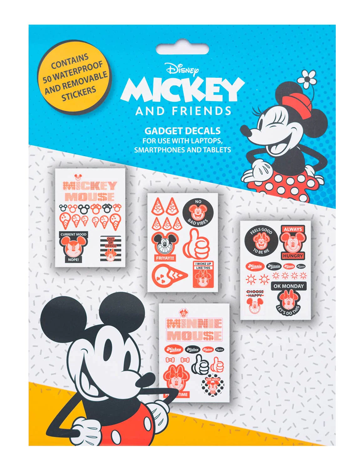 x50 autocollants Disney Mickey & Friends – Waterproof et amovibles pour téléphone ordinateur Neuf 