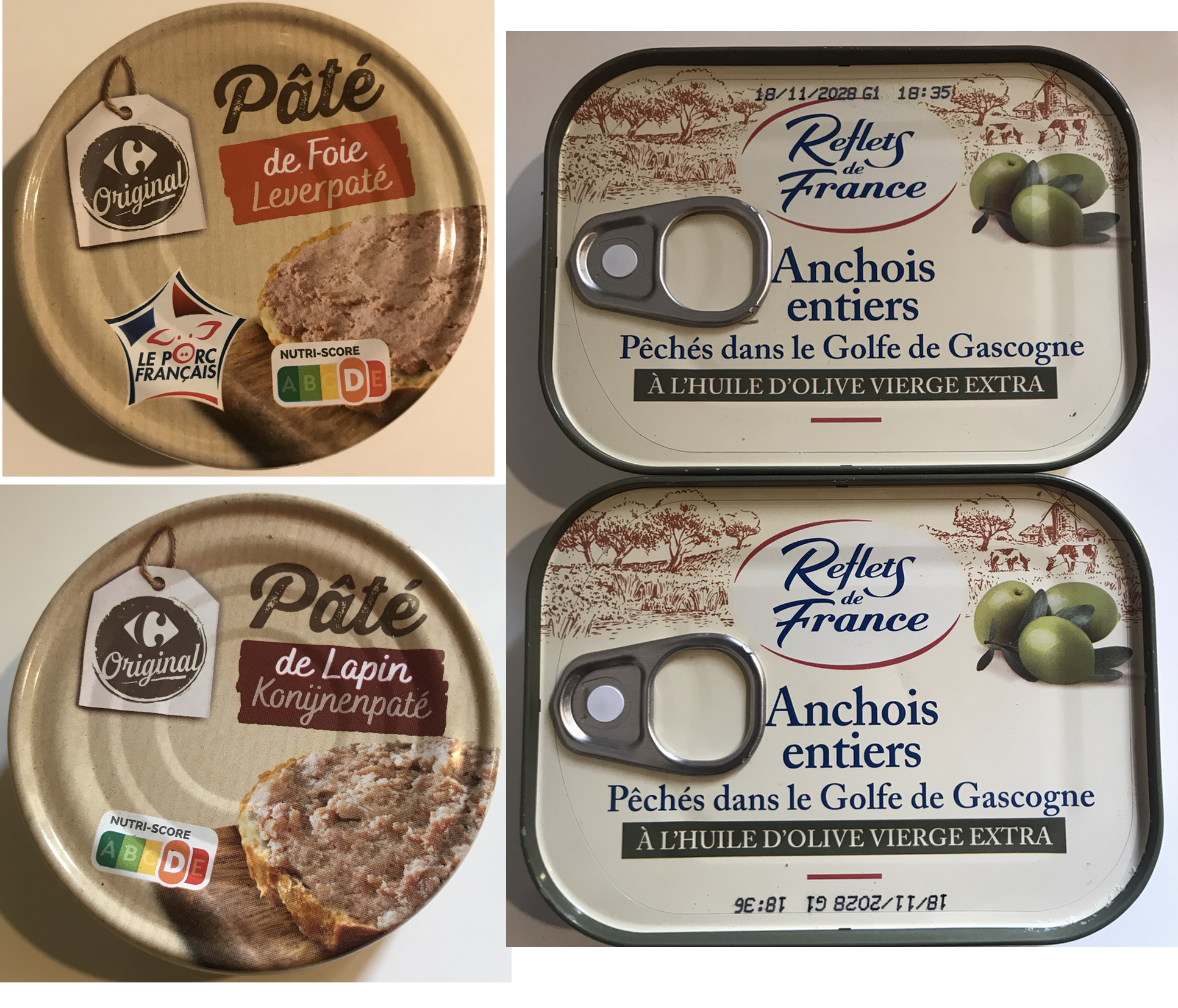 4 boites de conserve