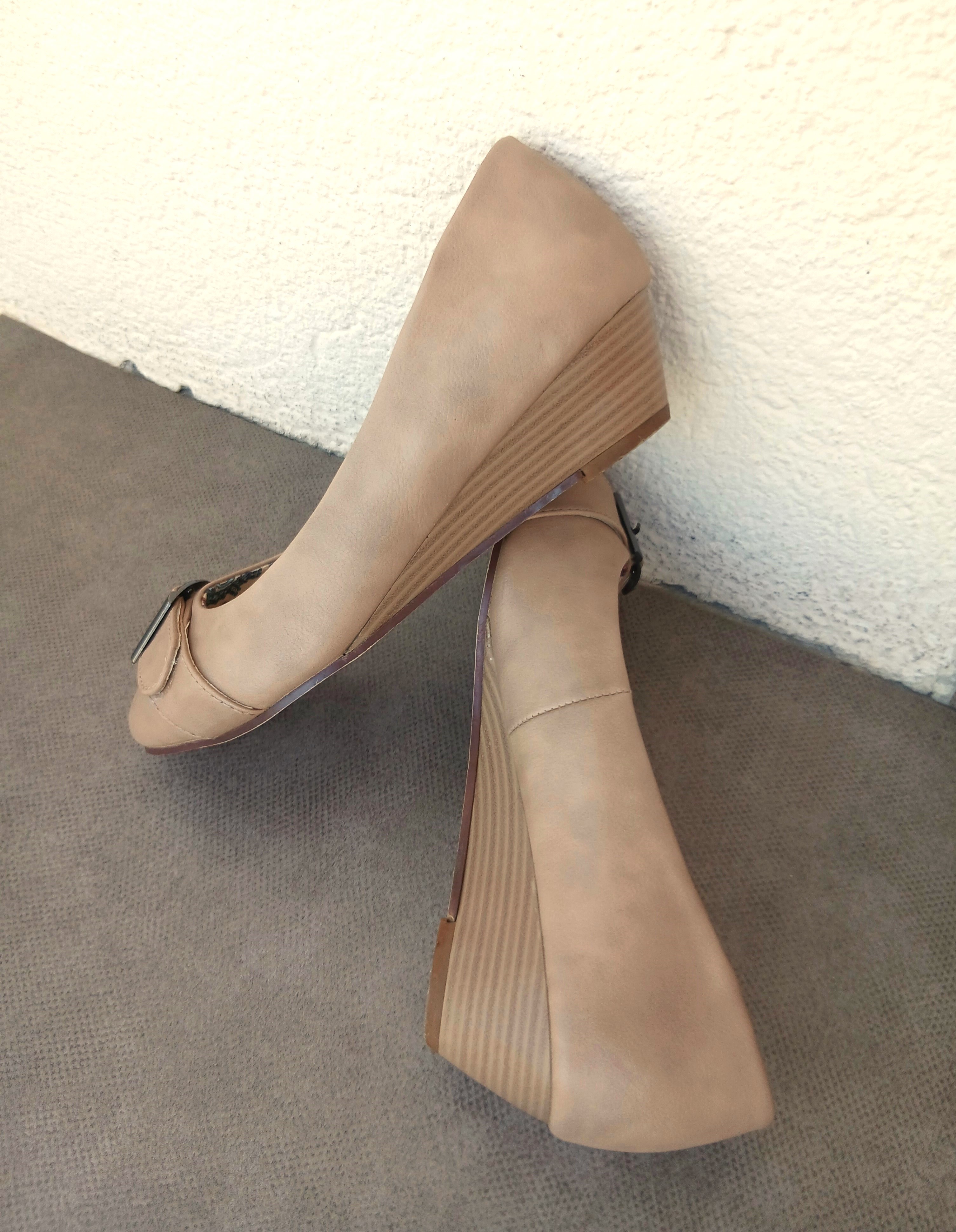 Ballerine compensée, simili cuir beige - Tissaia - photo numéro 3
