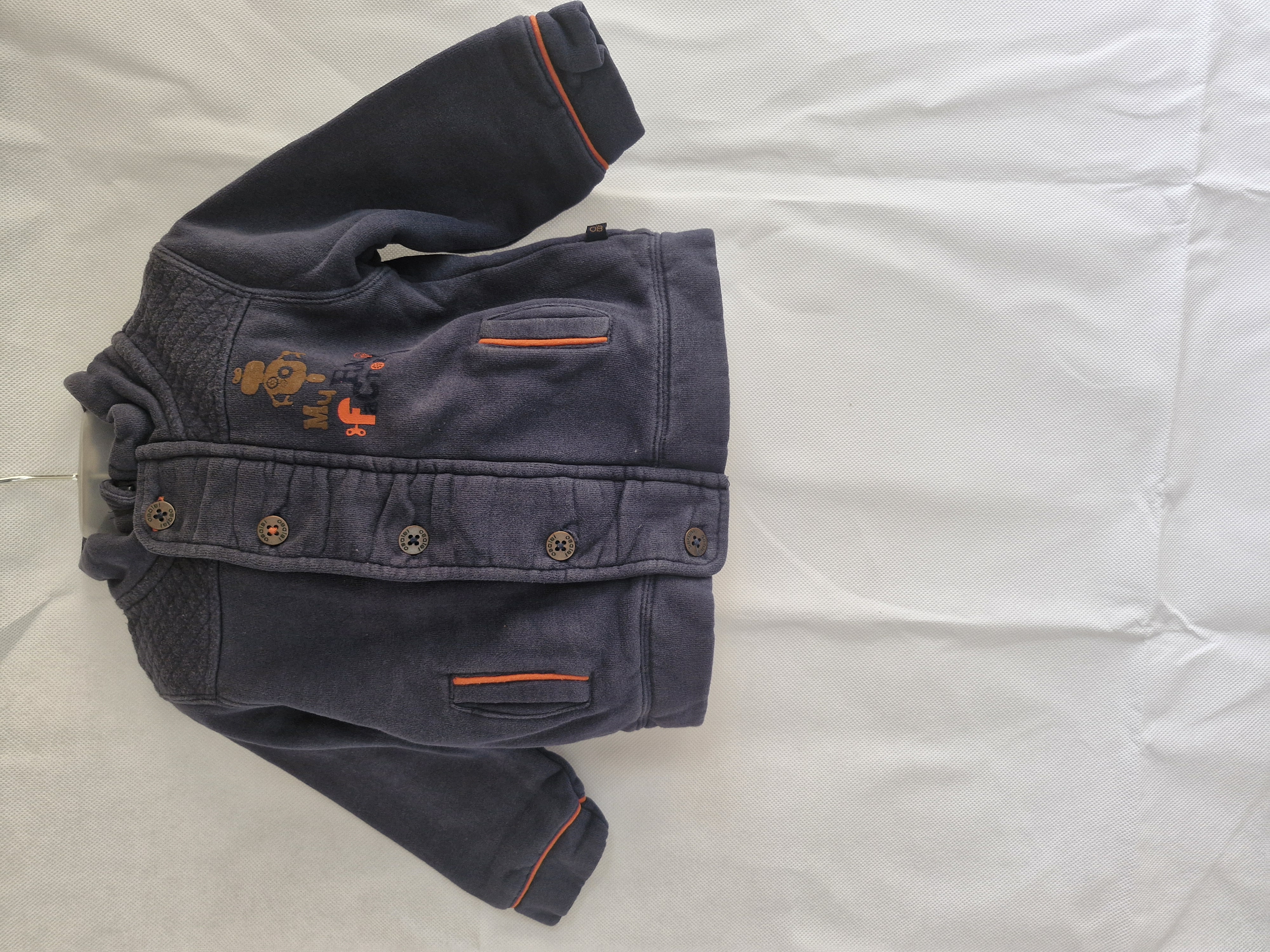 Manteau zippé 18 mois Obaïbi Bleu marine orange Inscription My Funny Factory avec petit robot