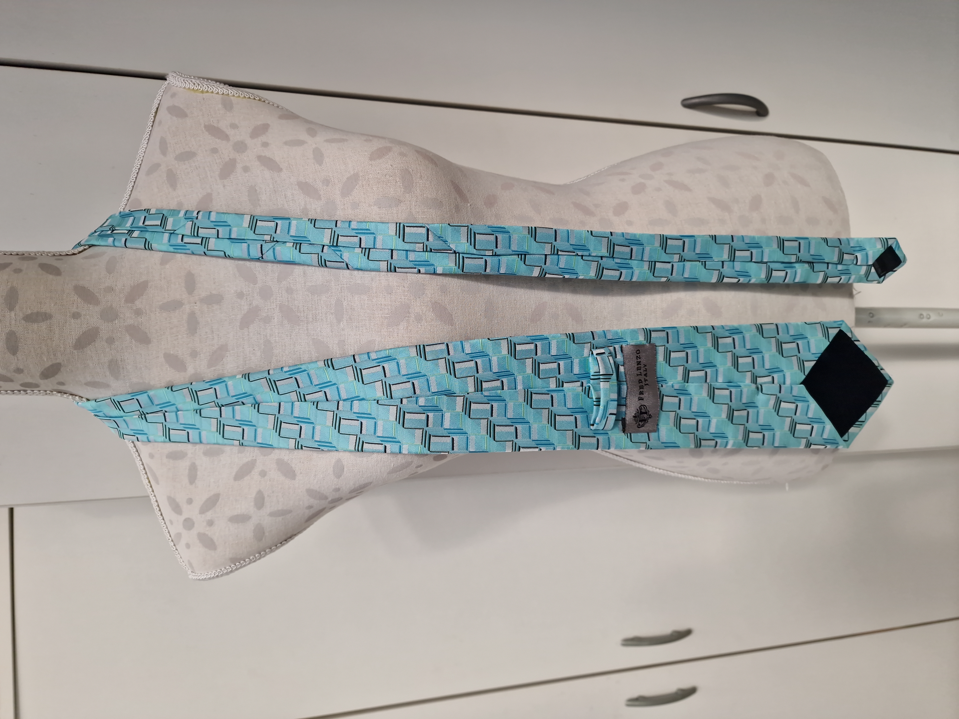 Cravate Bleu Ciel Imprimé Geometrique Multicolore - photo numéro 4
