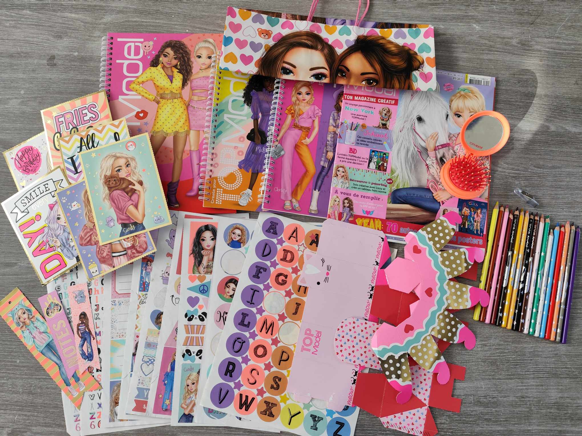 Lot de 4 livres Top Model + crayons , brosse + cadeaux , très bon état