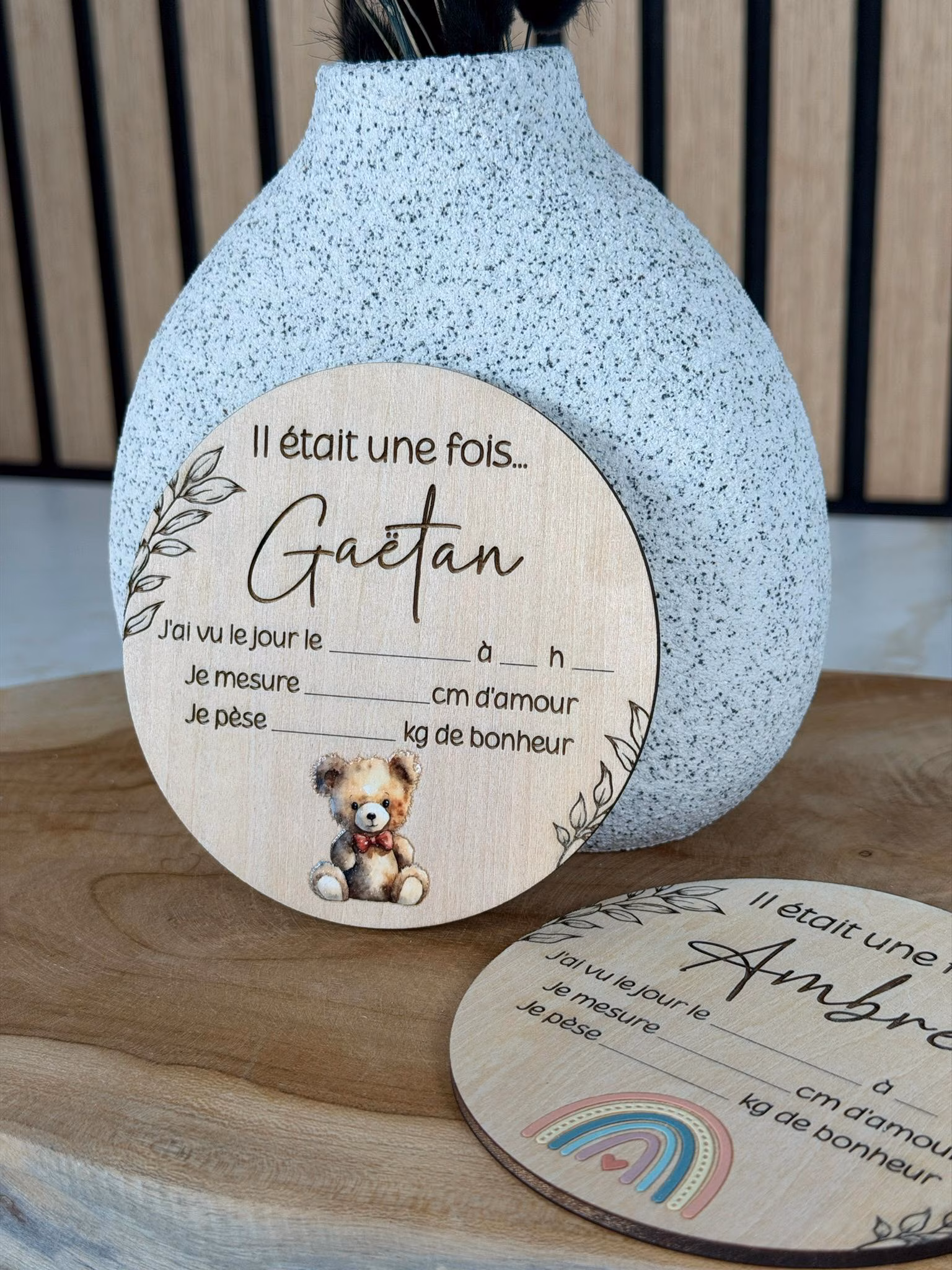 Carte Annonce Naissance en Bois Personnalisée | Carte Étape Naissance Bébé