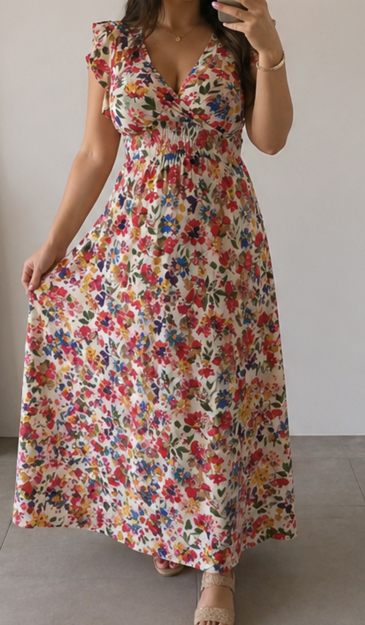 Robe longue fluide fleurie (magique extensible 36-44) – coupe flatteuse