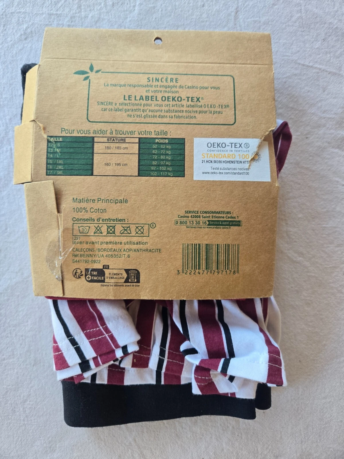 2 caleçons noir et bordeaux taille 6/XXL marque Sincère Label Oeko-Tex - photo numéro 2
