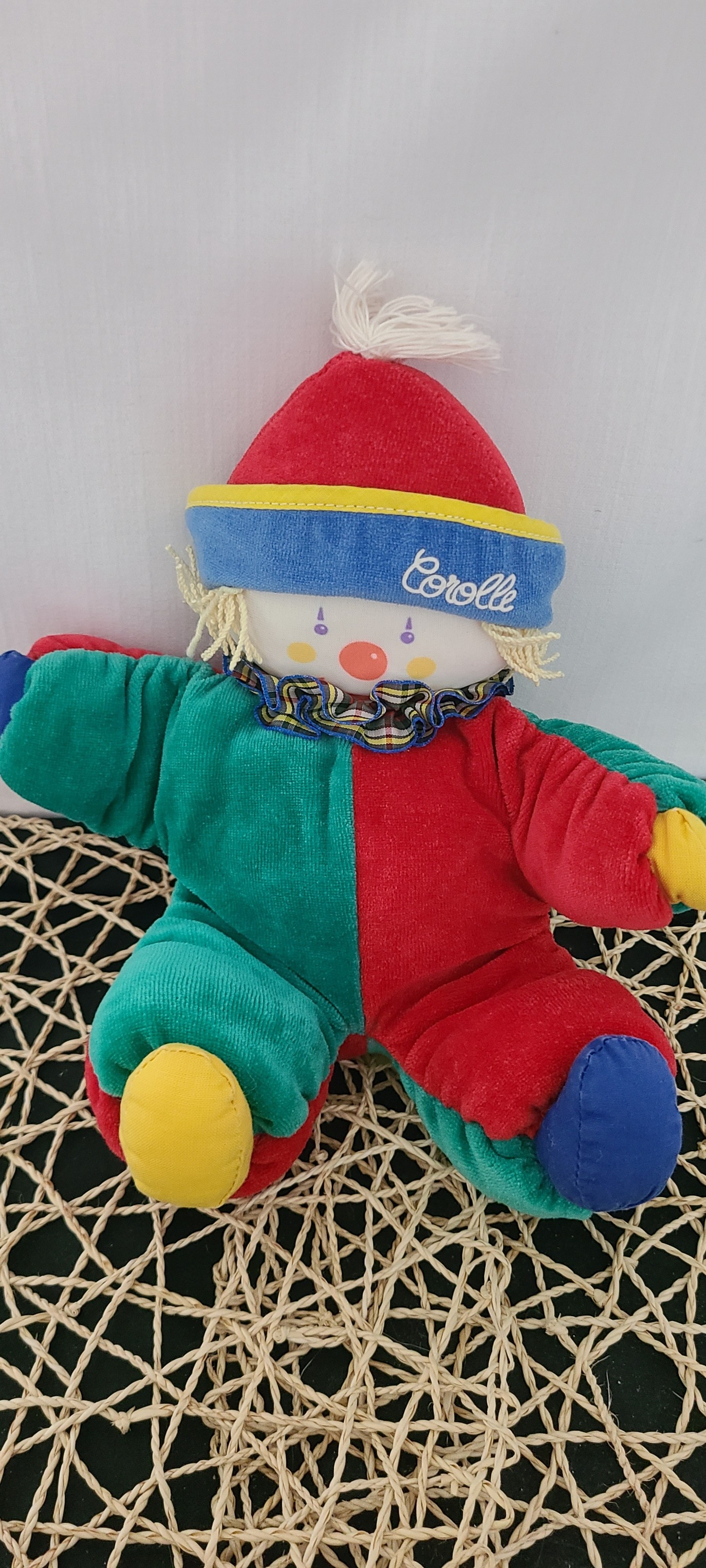 COROLLE DOUDOU POUPEE CLOWN VINTAGE ANNEE 1994 BLEU VERT ROUGE - photo numéro 4