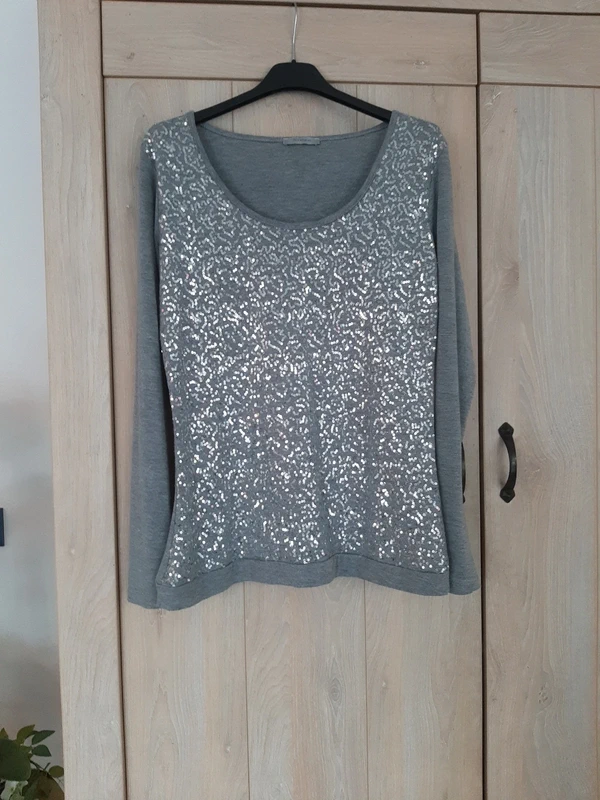 haut pailleté gris clair manche unie